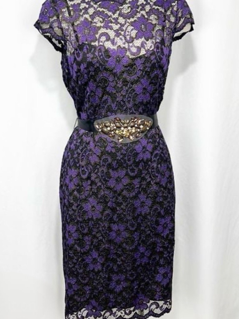 Rickie Freeman for Teri Jon Eggplant Purple Lace